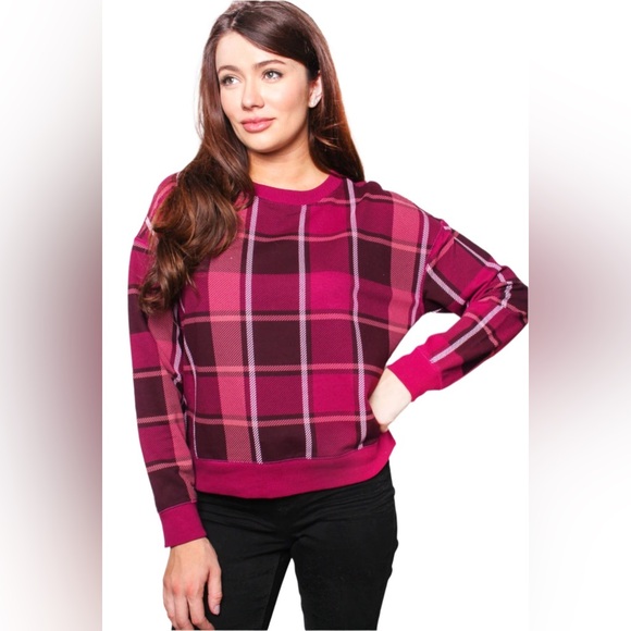 Large Women's Round Neck Long Sleeve Checkered Sweater - Picture 3 of 7
